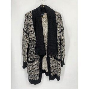 Cynthia Rowley Black & White Duster Cardigan Chunky Sweater Wool Alpaca LARGE